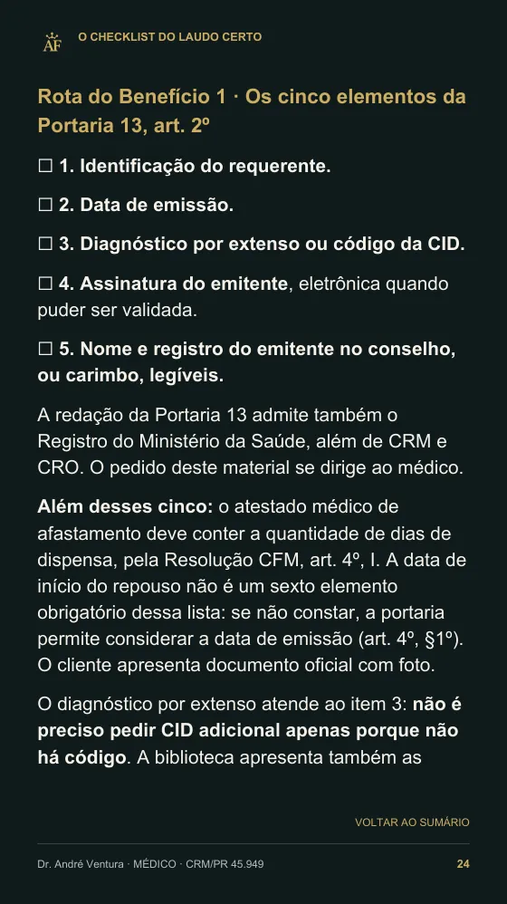 Página do guia com o checklist de uma rota